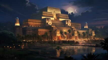 Ancient Egyptian majestic architecture, fantasy landscape. Generation AI