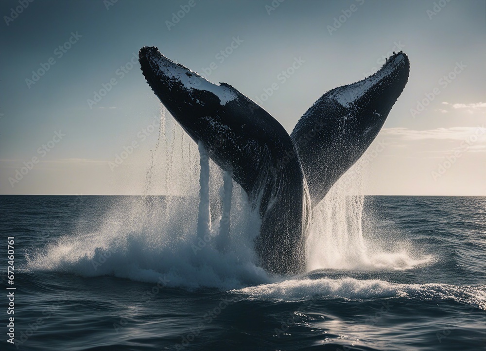 The moment a humpback whale dives into the ocean. its body or tail ...