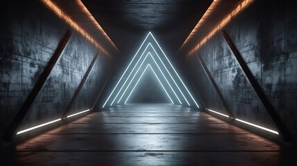 Wall Mural - Dark empty concrete interior, neon, reflection. Generation AI
