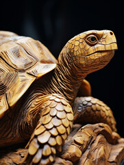 Poster - A Detailed Wood Carving of a Turtle