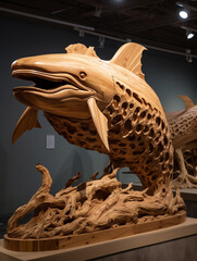 Poster - A Detailed Wood Carving of a Whale