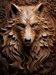 Poster - A Detailed Wood Carving of a Wolf