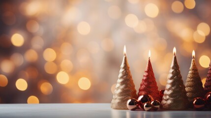 Canvas Print - Christmas trees with christmas candles on a table, AI