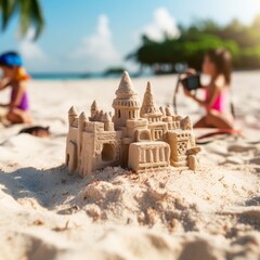 Canvas Print - a sand castle on a beach