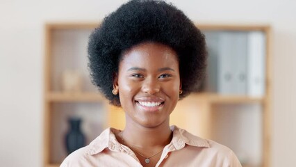 Poster - Portrait of afro fashion entrepreneur with funky, cool and trendy hairstyle showing friendly facial expression. Closeup headshot and face of ambitious, confident and proud designer standing in studio