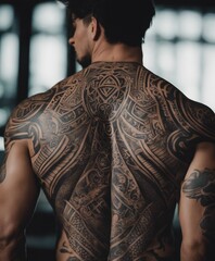 tribal tattoo's on persons back side