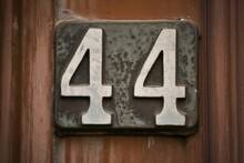 AI Generated Illustration Of A Wooden Door With A Number 44 Affixed To Its Center