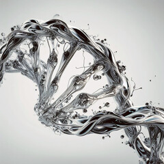 Abstract chrome DNA strand on a white background