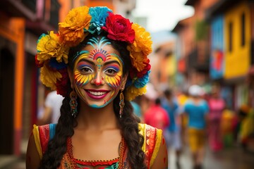 colombian rhythm woman dancing traditional dance in the streets of the capital