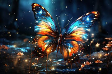 Wall Mural - background with butterflies and stars