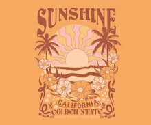 Vintage Retro Summer Beach Prints For Palm Sunshine California Beach Use This Prints For T-shirt , Sweatshirt, Shirt, Knit Apparels