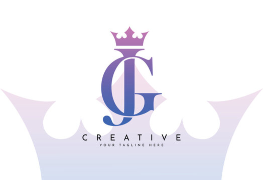 GJ initial logo letter G J with crown vector symbol