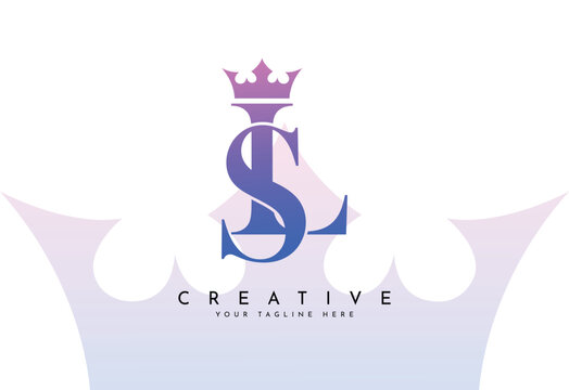 SL initial logo letter S L with crown vector symbol