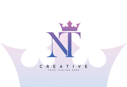 NT initial logo letter N T with crown vector symbol