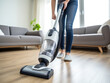 Daily activities in cleaning a room using a simple and modern vacuum cleaner make the room clean