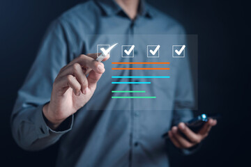 Aufkleber - Digital Guarantee Checkmark, business checking quality assurance Standardization, certification. Compliance to regulations service and standards.