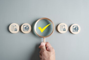 Aufkleber - Assessment for certificate good quality product, digital improvement QC and QA iso, Standard check quality control concept...
