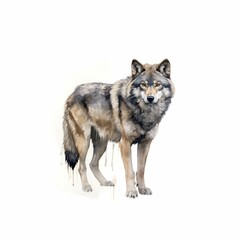  AI generated illustration of A majestic, grey wolf on a white background