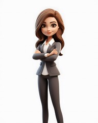 businesswomen arms crossed 3d cartoon on a white background