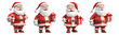 Set of 3D cartoon Santa Claus Merry Christmas smiling happily holding a gift box Isolated on white and transparent background.