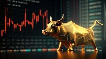 Wall Mural - Bull bullish divergence in stock market and crypto currency trading, Bullwith green graph background