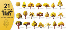 Set Of Low Poly Yellow Trees. Geometric Polygonal Style Collection. 100% Vector 3d With Shadow