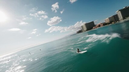 Sticker - surfing in waikiki fpv drone video