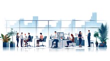 Men And Women Working In The Office On A White Background.group Office Workers Work Office Or Coworking Space