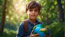 A Young Boy Holding A Small Globe In His Hands
