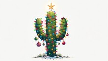 Christmas Cactus Decorated For The Winter Holiday Season In The Desert