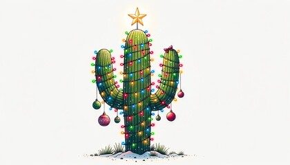 Wall Mural - Christmas cactus decorated for the winter holiday season in the desert