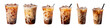 Collection of iced coffee in plastic takeaway glass isolated on a transparent background