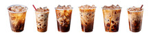 Collection Of Iced Coffee In Plastic Takeaway Glass Isolated On A Transparent Background