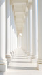 a long row of white columns with a sky background