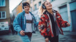 © Suralai - 90s teens dance with boombox in the city.