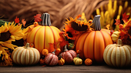 Canvas Print - Thanksgiving decorative background with pumpkins