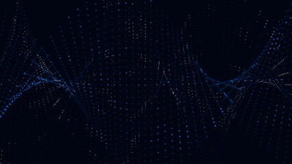 On a dark blue background, glowing blue and white particles twist into a spiral. Abstract animated background for vertical and horizontal use.