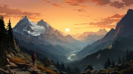 Wall Mural - Illustration of a mountain landscape