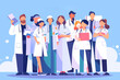 © ink drop - Healthcare workers stood together as a team. Doctor and nurse group illustration