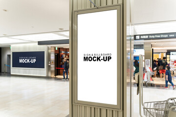 Wall Mural - Sign and Billboard Mockup at duty free shop in departure terminal