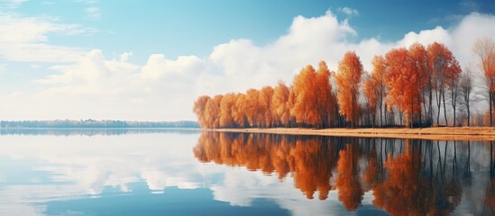 Sticker - The sky trees and lake in the autumn scenery of nature