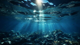 Fototapeta Do akwarium - Sea or ocean underwater deep nature background, generative ai