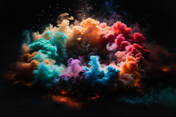 Wall Mural - Explosion of colored powder on black background. Abstract colored background