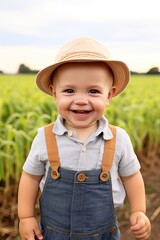 Wall Mural - one year old smiling baby boy on a farm