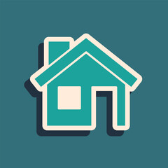 Sticker - Green House icon isolated on green background. Home symbol. Long shadow style. Vector