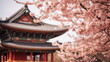 japanese temple with sakura blossoms