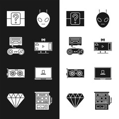 Poster - set live streaming online, game console with joystick, mystery or random box, alien, video graphic c