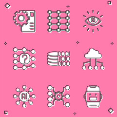 Poster - Set Neural network, Artificial intelligence AI, Binary code, Network cloud connection, and icon. Vector