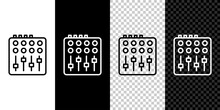 Set Line Sound Mixer Controller Icon Isolated On Black And White Background. Dj Equipment Slider Buttons. Mixing Console. Vector