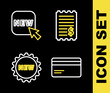 © vector_v - Set line Paper check and financial check, Credit card, Price tag with text New and Button icon. Vector